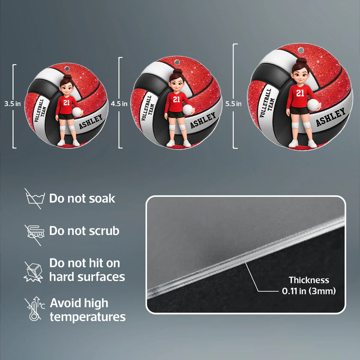 Volleyball Boy & Girl 3D Effect - Personalized Acrylic Ornament - Image 9