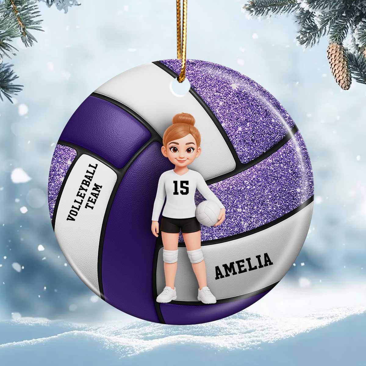 Volleyball Girl 3D Effect - Personalized Ceramic Ornament - Image 4