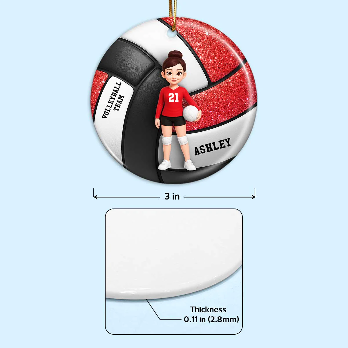 Volleyball Girl 3D Effect - Personalized Ceramic Ornament - Image 7