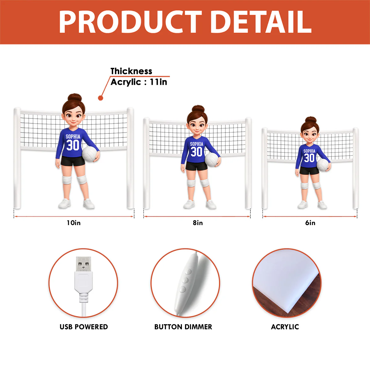 Volleyball Girl 3D Effect - Personalized Light Box - Christmas Gift For Teen Girls - Image 11