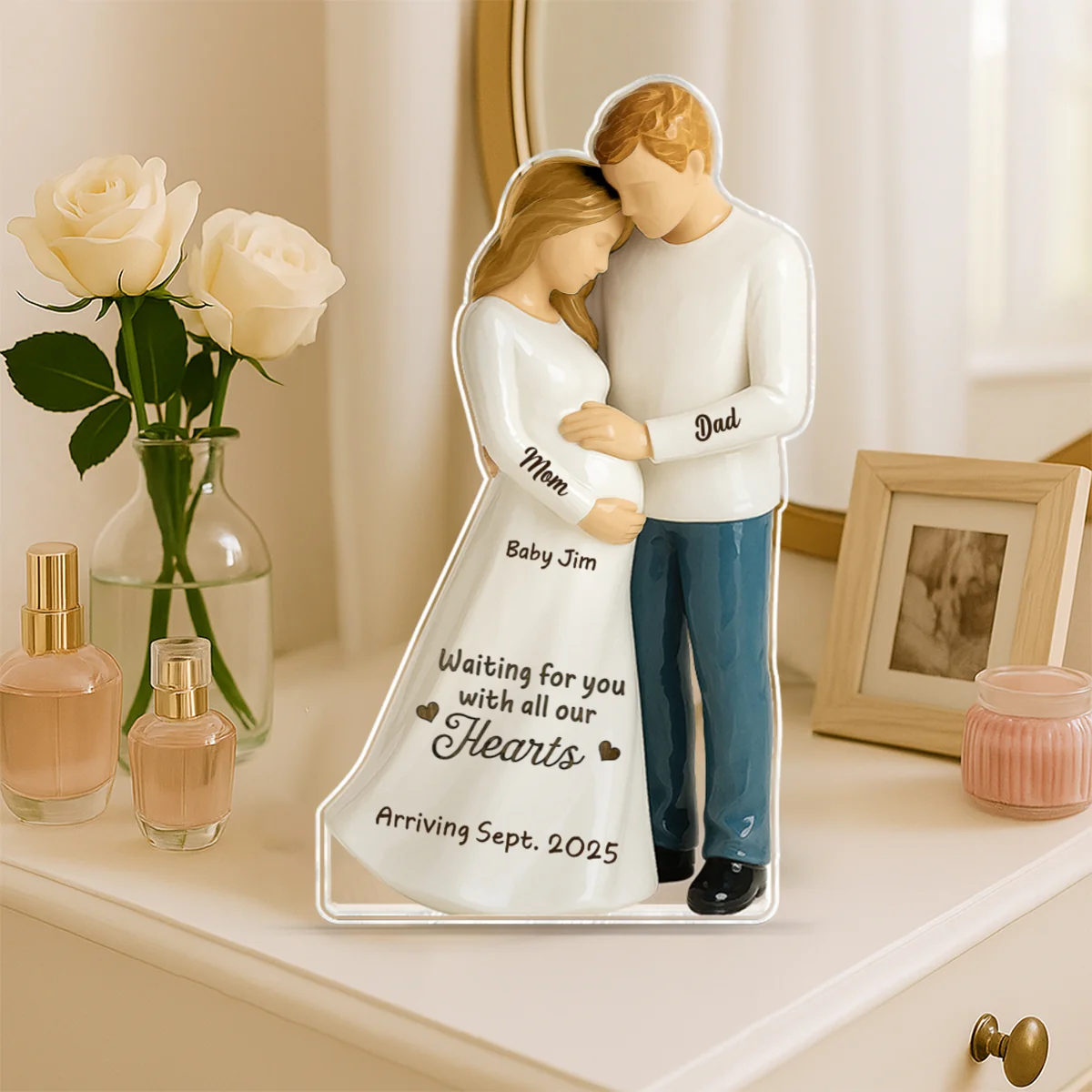Waiting For You With All Our Hearts 3D Effect Couple Expecting Baby Personalized Acrylic Flat Block Plaque, Baby Shower Gift For Parents-to-be - Image 10