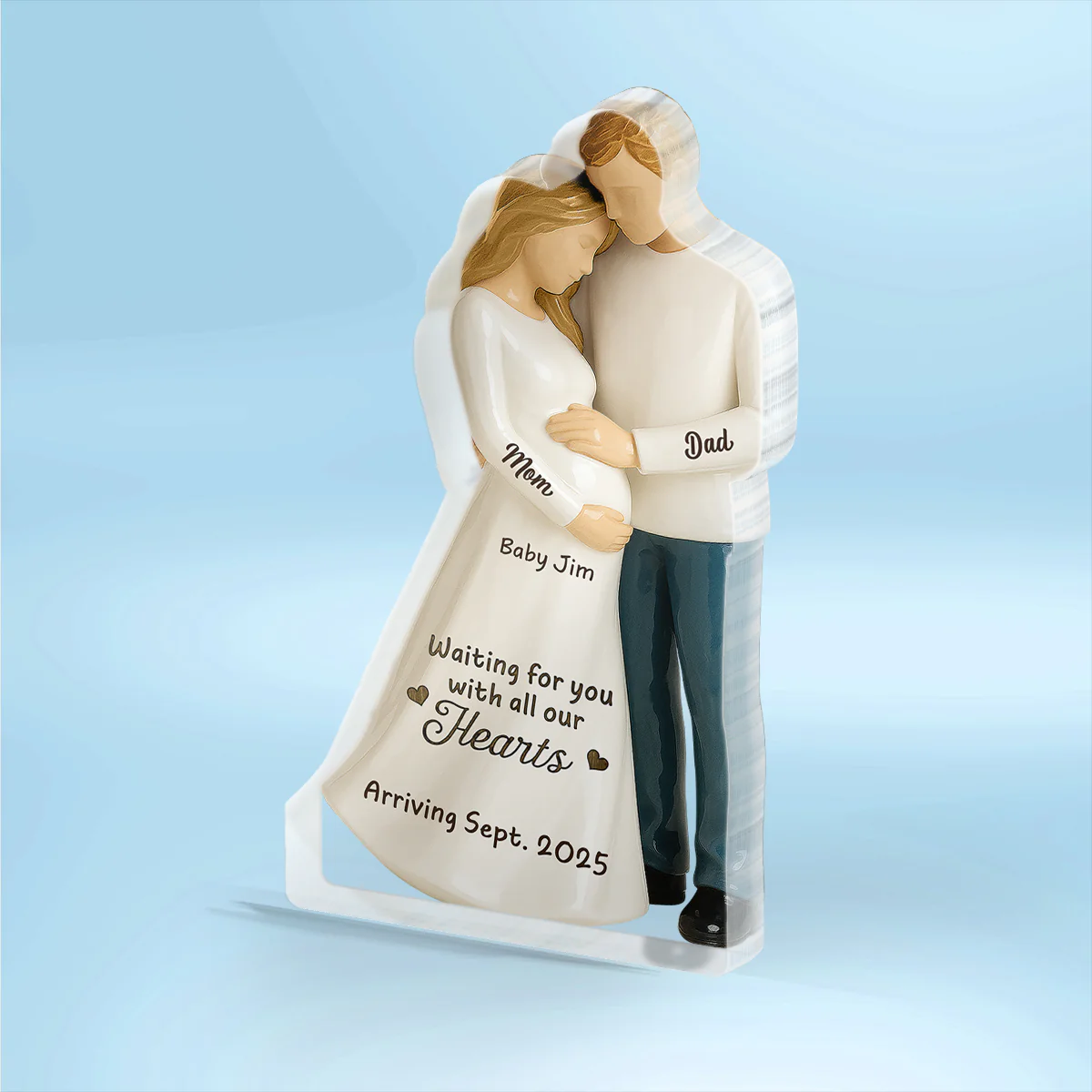 Waiting For You With All Our Hearts 3D Effect Couple Expecting Baby Personalized Acrylic Flat Block Plaque, Baby Shower Gift For Parents-to-be - Image 2