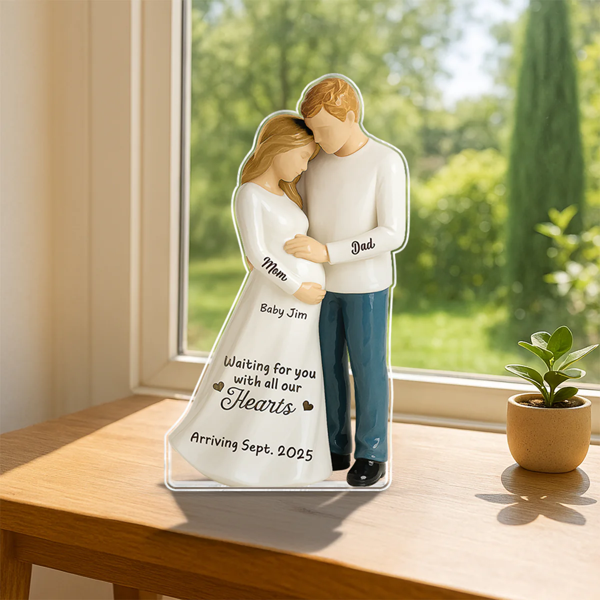 Waiting For You With All Our Hearts 3D Effect Couple Expecting Baby Personalized Acrylic Flat Block Plaque, Baby Shower Gift For Parents-to-be - Image 4
