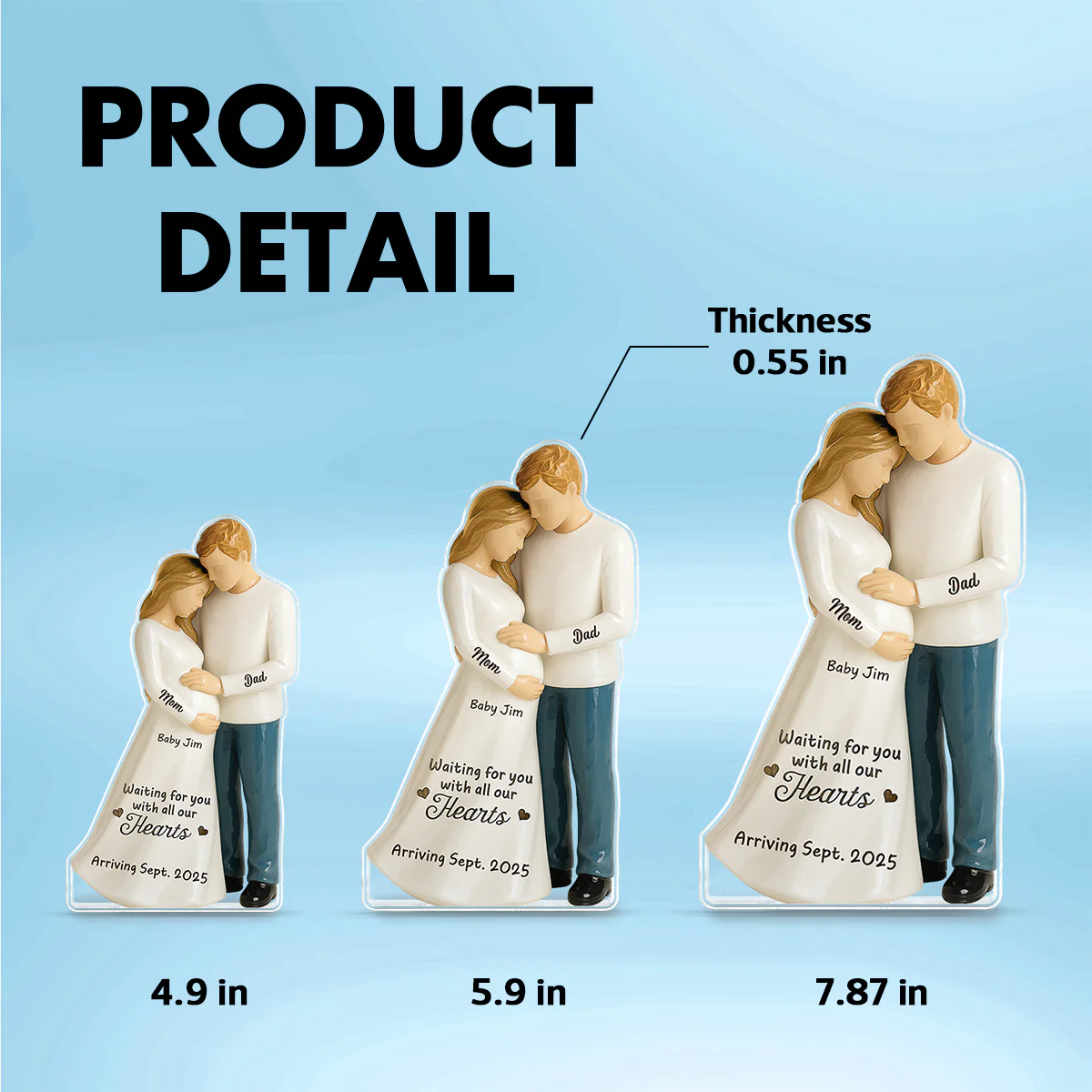 Waiting For You With All Our Hearts 3D Effect Couple Expecting Baby Personalized Acrylic Flat Block Plaque, Baby Shower Gift For Parents-to-be - Image 5