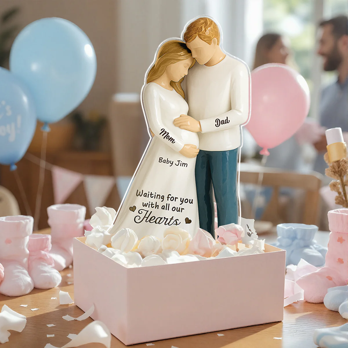 Waiting For You With All Our Hearts 3D Effect Couple Expecting Baby Personalized Acrylic Flat Block Plaque, Baby Shower Gift For Parents-to-be - Image 8