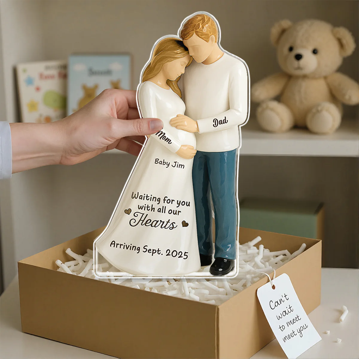 Waiting For You With All Our Hearts 3D Effect Couple Expecting Baby Personalized Acrylic Flat Block Plaque, Baby Shower Gift For Parents-to-be - Image 9