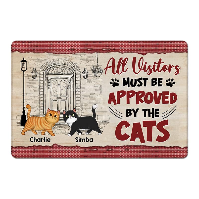 Walking Cats Front Door Sketch Personalized Doormat