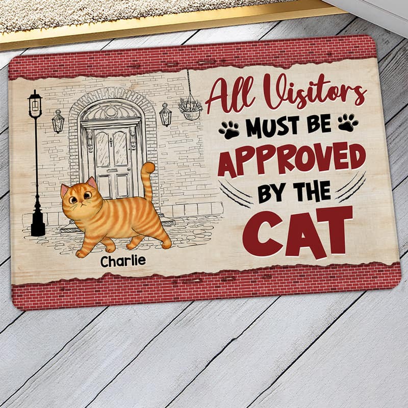 Walking Cats Front Door Sketch Personalized Doormat - Image 2