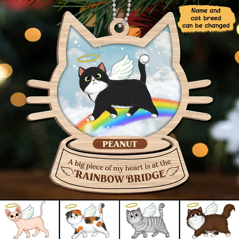 Walking Cats Memorial Rainbow Personalized Wooden Ornament - Image 2