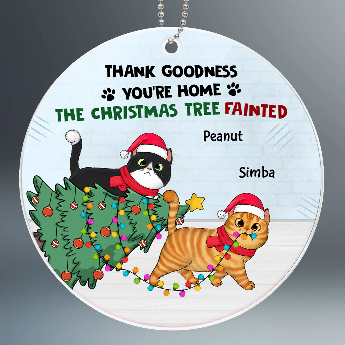 Walking Christmas Cat Christmas Tree Personalized Acrylic Ornament - Image 2