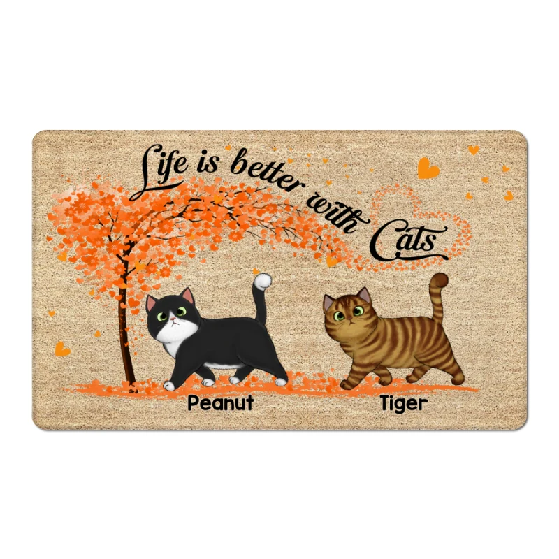 Walking Fluffy Cat Under Heart Tree Personalized Doormat - Image 5