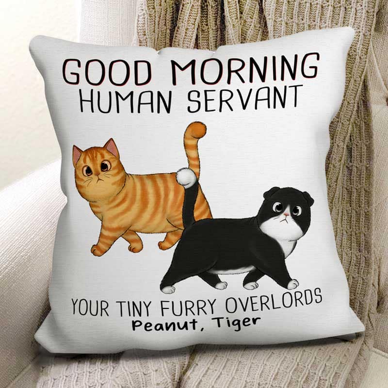 Walking Fluffy Cats Good Morning Cat Human Servant Personalized Pillow (Insert Included) - Image 2