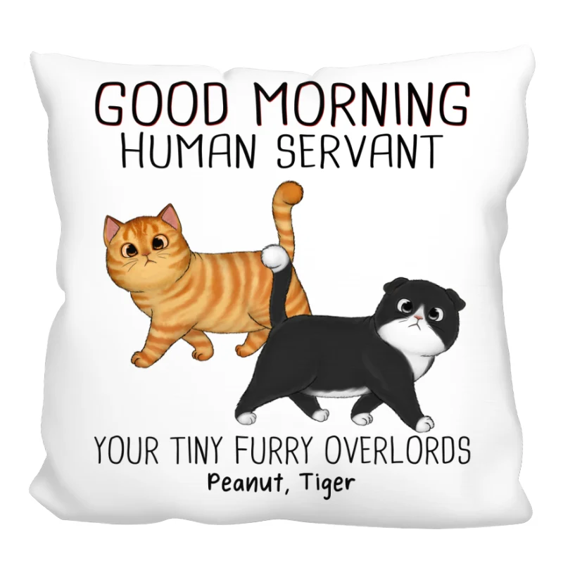 Walking Fluffy Cats Good Morning Cat Human Servant Personalized Pillow (Insert Included) - Image 7