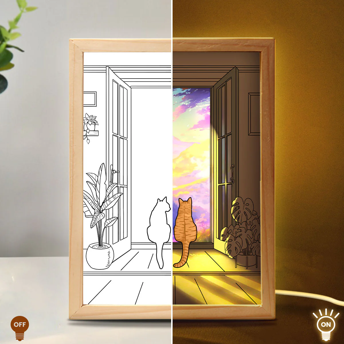 Wall Art Frame Light, The Collision of Light and Art, Personalized Luminous Frame Light Box, LED Night Light, Gift For Cat Lovers - Image 3