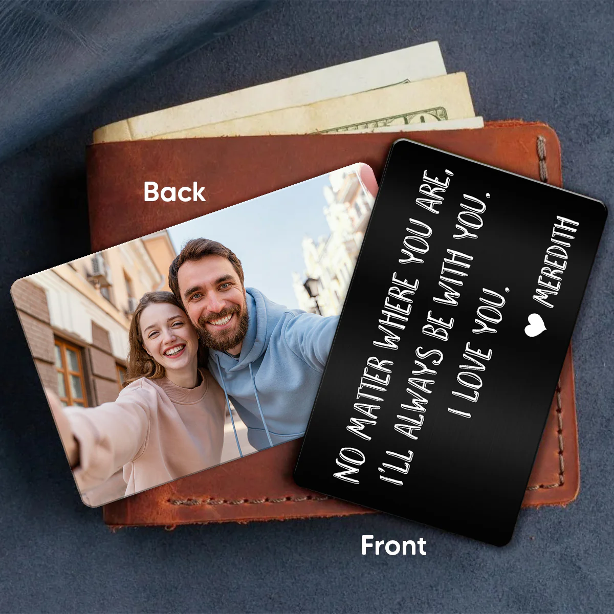 Wallet Insert Keepsake Custom Photo & Message Personalized Metal Wallet Card - Image 3
