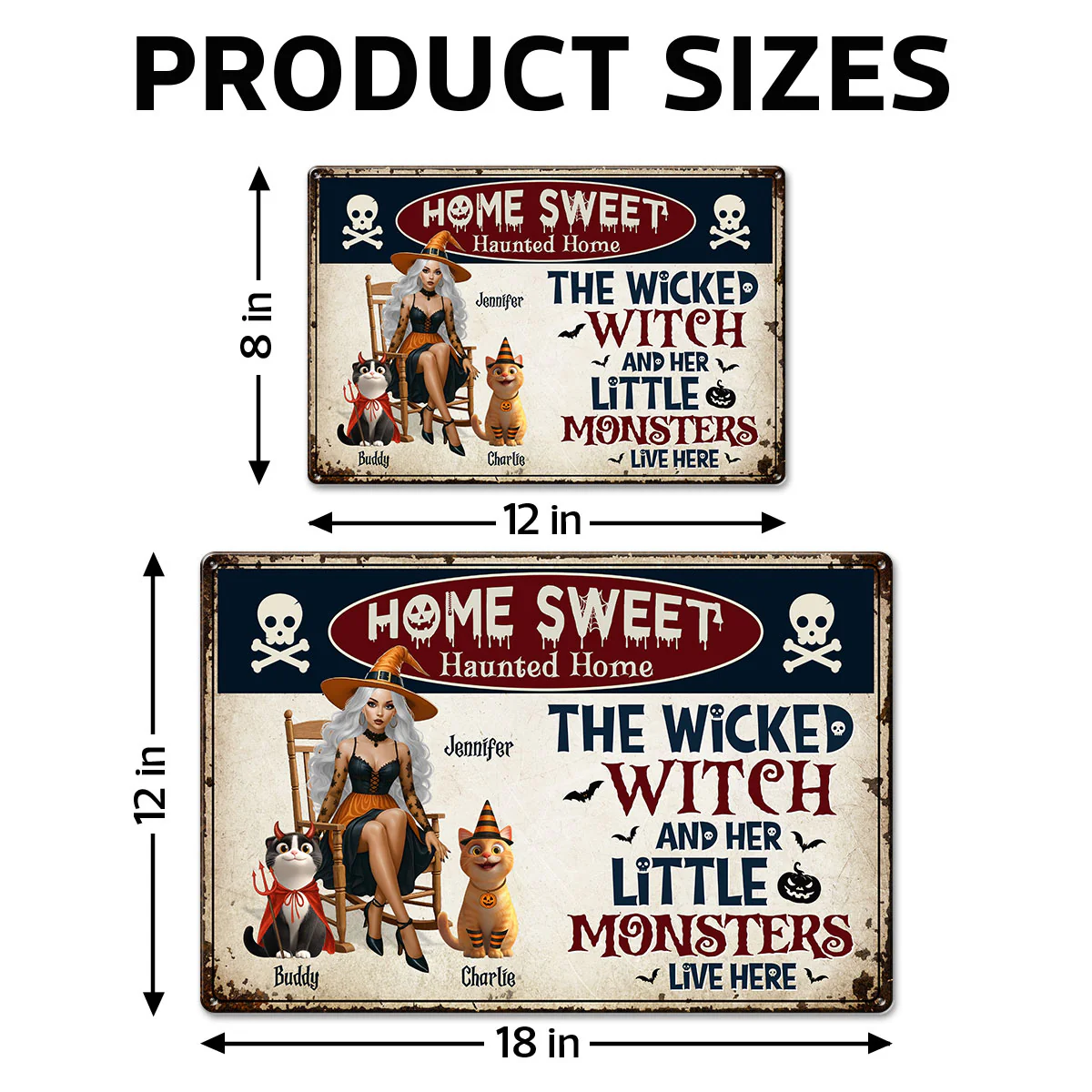 Warning A Wicked Witch and Her Little Monsters Live Here Personalized Metal Sign, Halloween Decor for Cat Lovers - Image 6