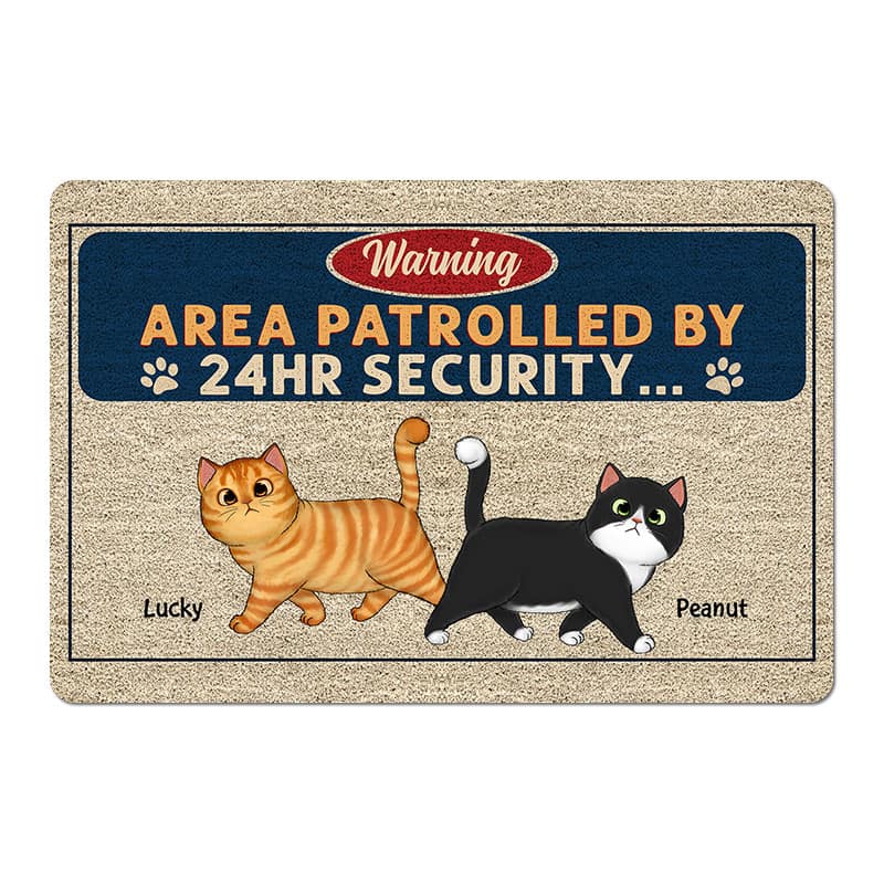Warning Area Patrolled By Cats Personalized Doormat