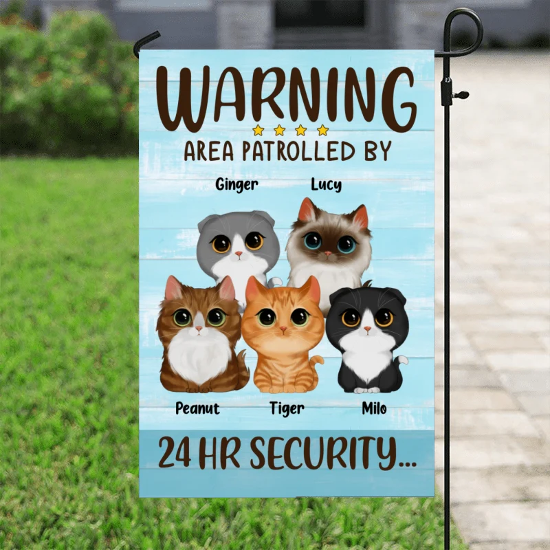 Warning Area Patrolled By Watercolor Cute Cats Gift For Cat Lovers Personalized Garden Flag - Image 3