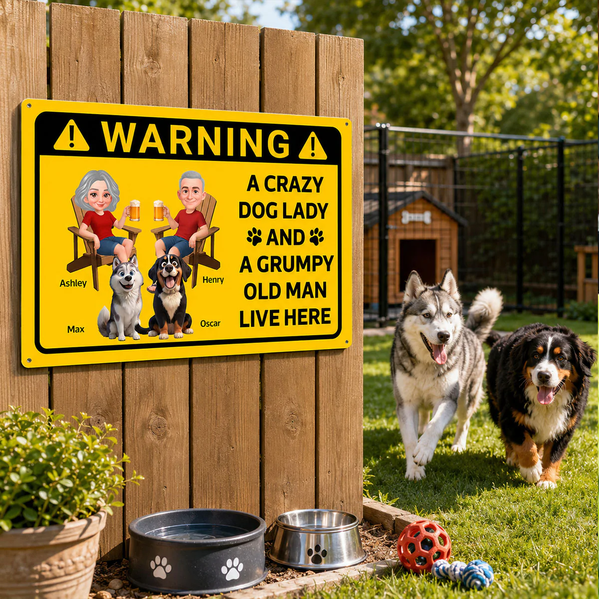 Warning Crazy Dog Lady Grumpy Old Man Live Here - Personalized Metal Sign - Funny Sarcasm Decoration For Patio, Garden, Farmhouse Porch - Image 6