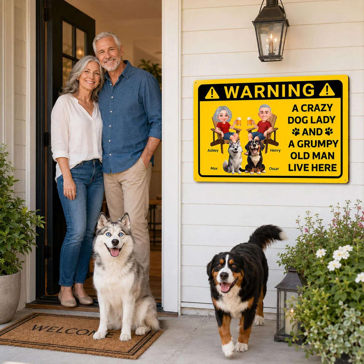 Warning Crazy Dog Lady Grumpy Old Man Live Here - Personalized Metal Sign - Funny Sarcasm Decoration For Patio, Garden, Farmhouse Porch - Image 7