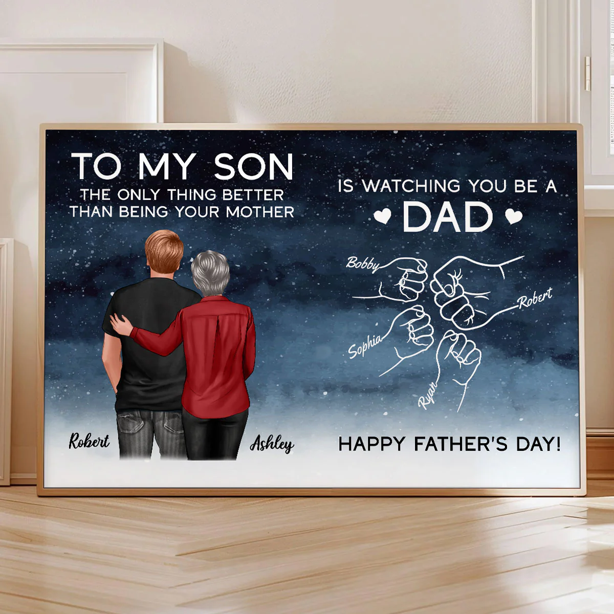 Watching You Be A Dad From Mom Dad To Son Starry Night Personalized Poster, Gift For Son - Image 6