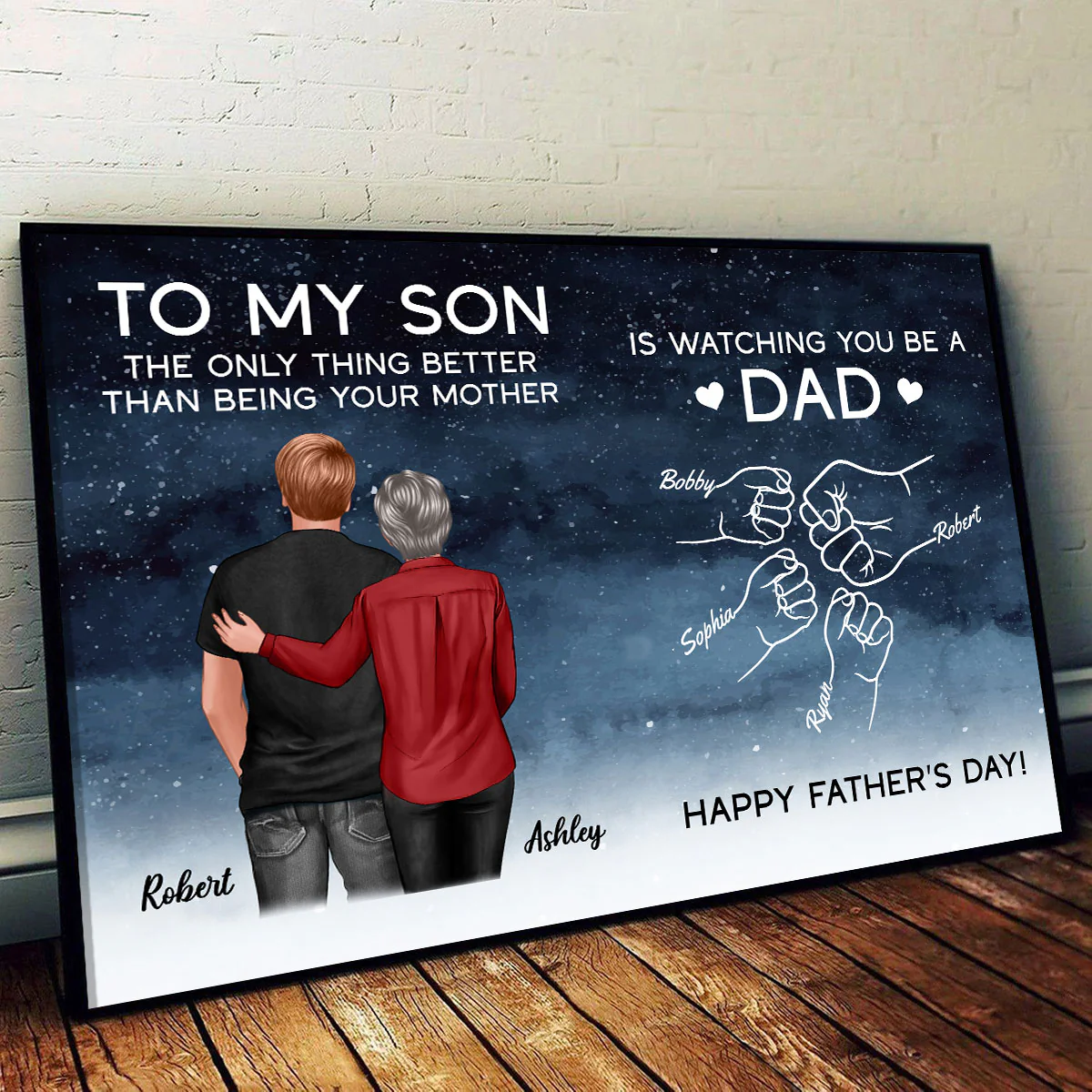 Watching You Be A Dad From Mom Dad To Son Starry Night Personalized Poster, Gift For Son - Image 9