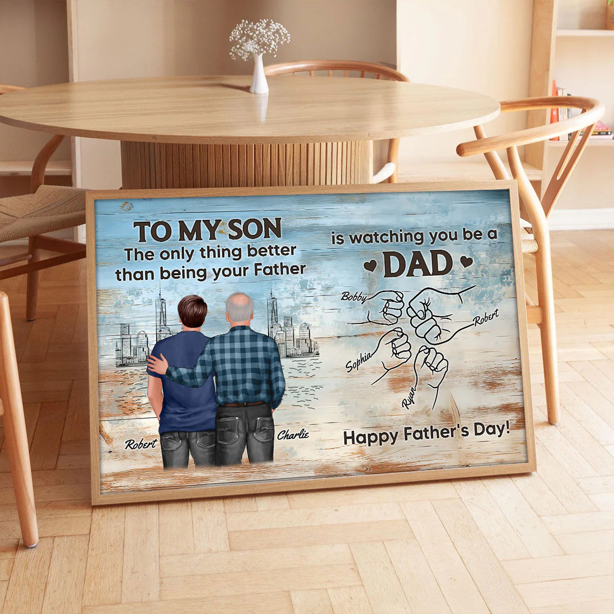 Watching You Be A Dad From Mom Dad To Son Wooden Texture Personalized Poster, Gift For Son - Image 10