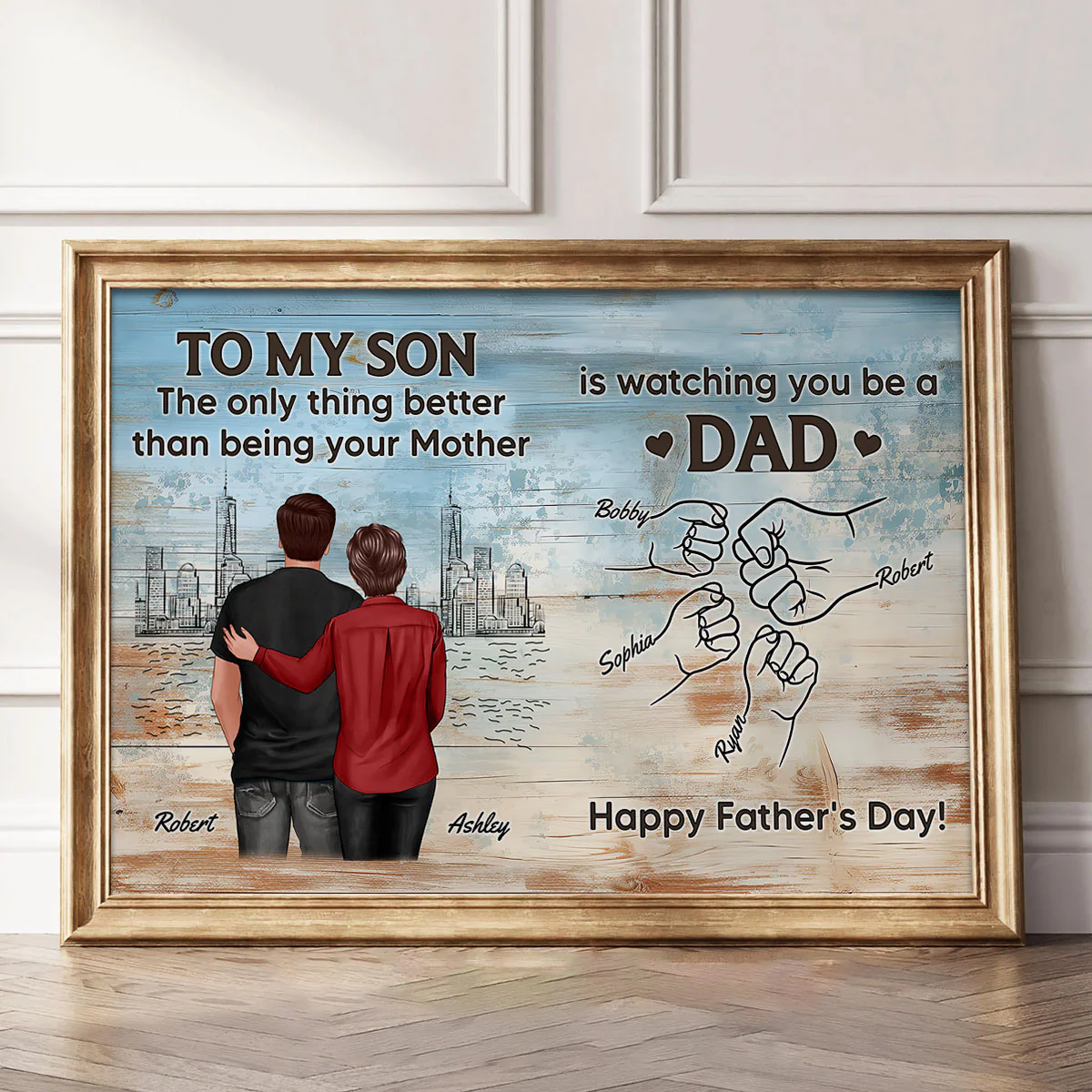 Watching You Be A Dad From Mom Dad To Son Wooden Texture Personalized Poster, Gift For Son - Image 11