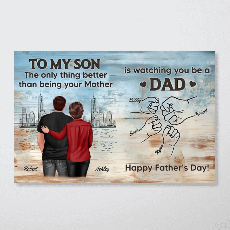 Watching You Be A Dad From Mom Dad To Son Wooden Texture Personalized Poster, Gift For Son - Image 13