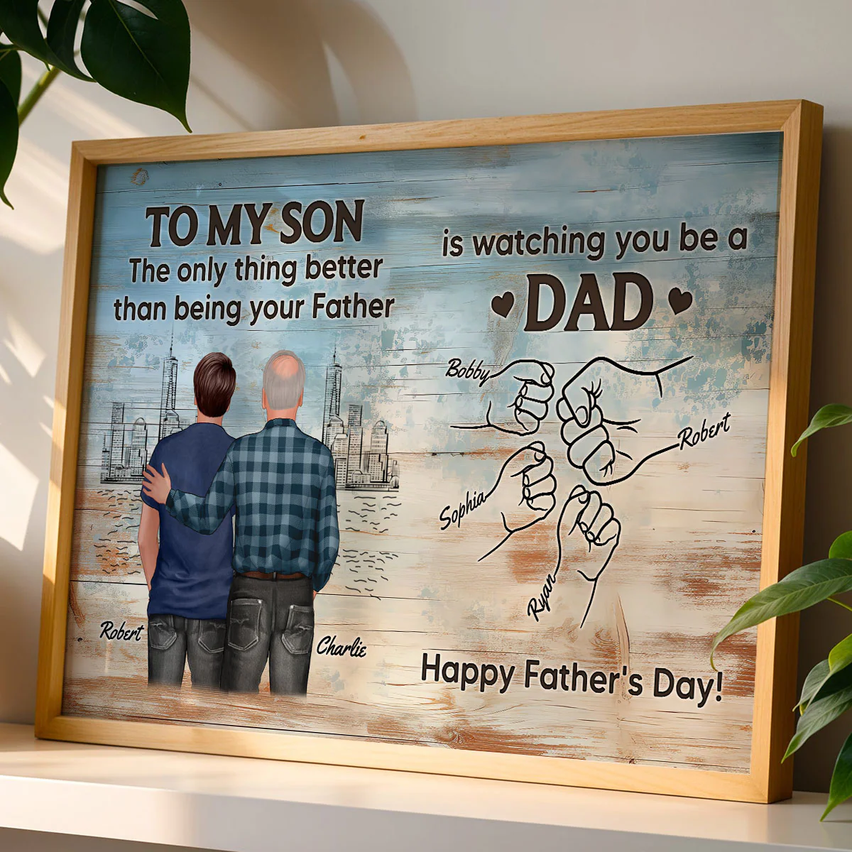 Watching You Be A Dad From Mom Dad To Son Wooden Texture Personalized Poster, Gift For Son - Image 3