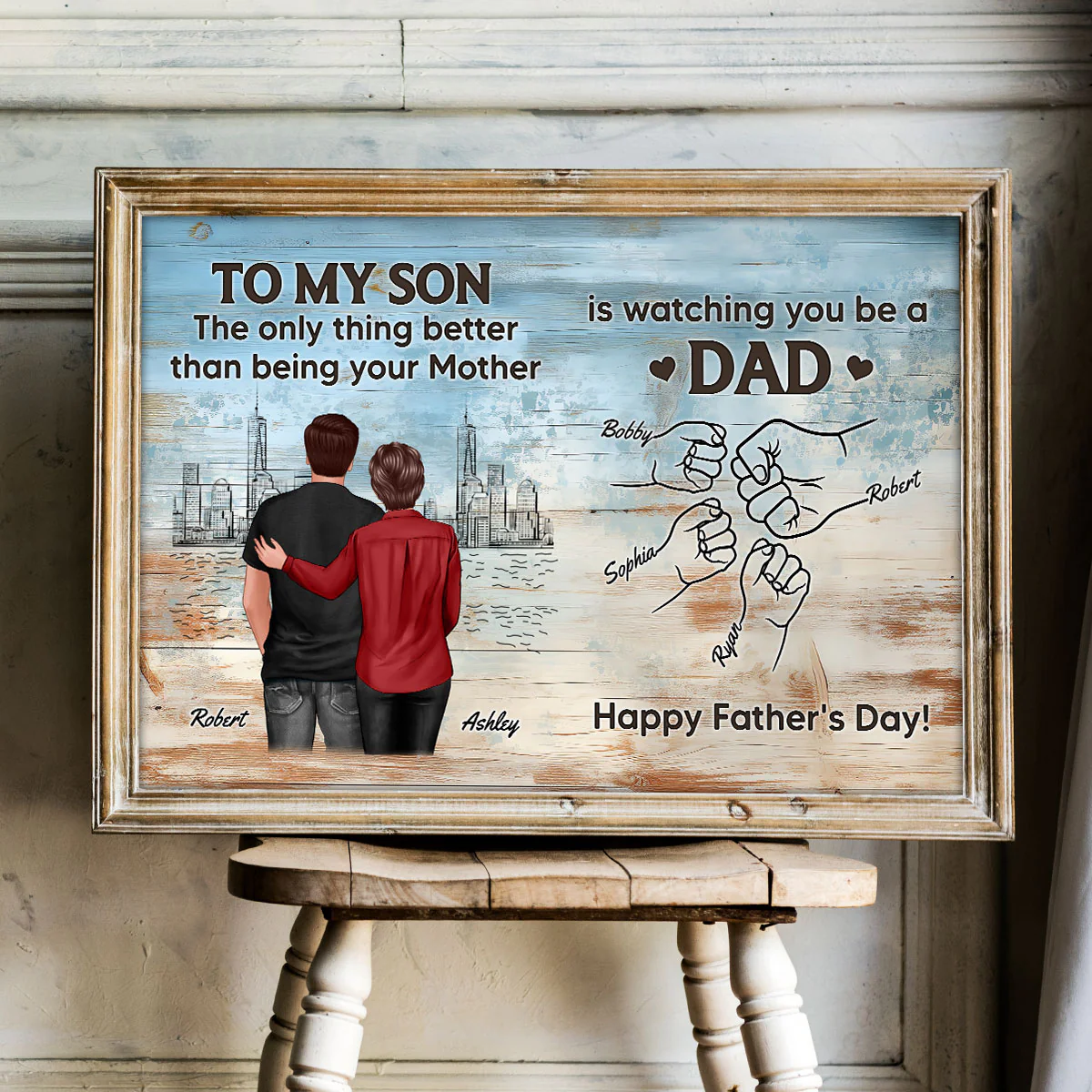 Watching You Be A Dad From Mom Dad To Son Wooden Texture Personalized Poster, Gift For Son - Image 5