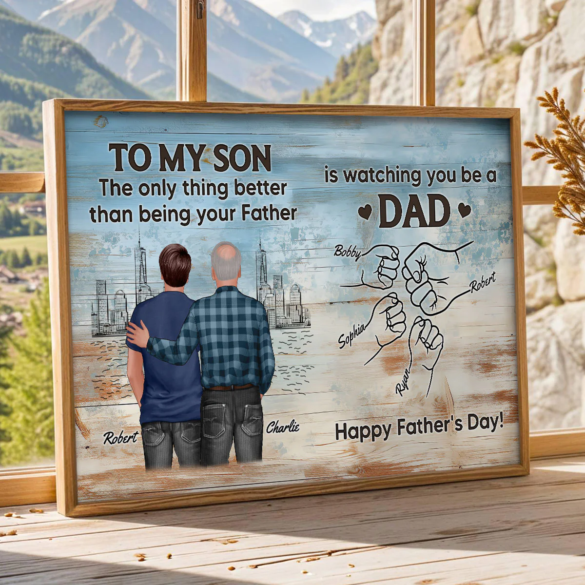 Watching You Be A Dad From Mom Dad To Son Wooden Texture Personalized Poster, Gift For Son - Image 6