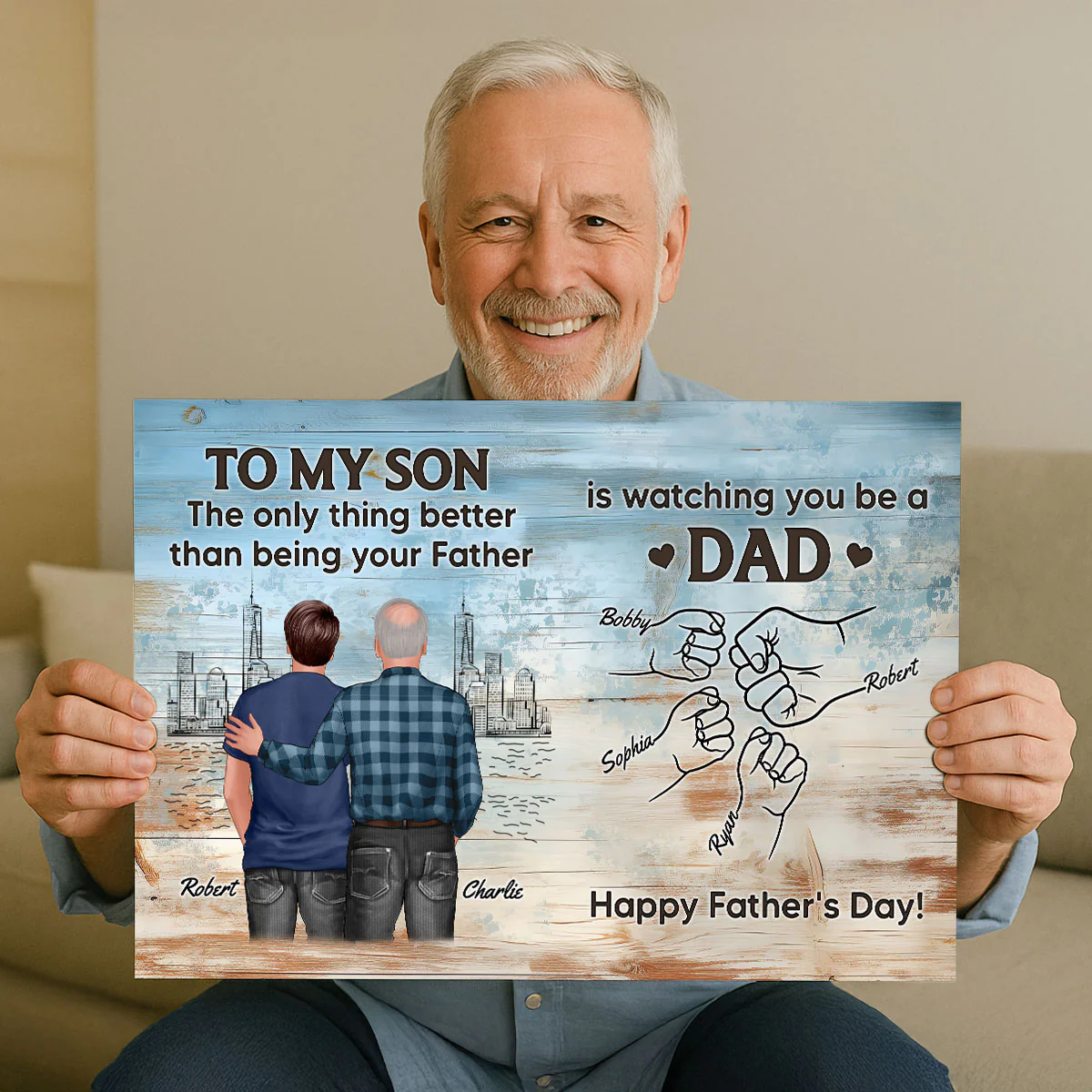 Watching You Be A Dad From Mom Dad To Son Wooden Texture Personalized Poster, Gift For Son - Image 7