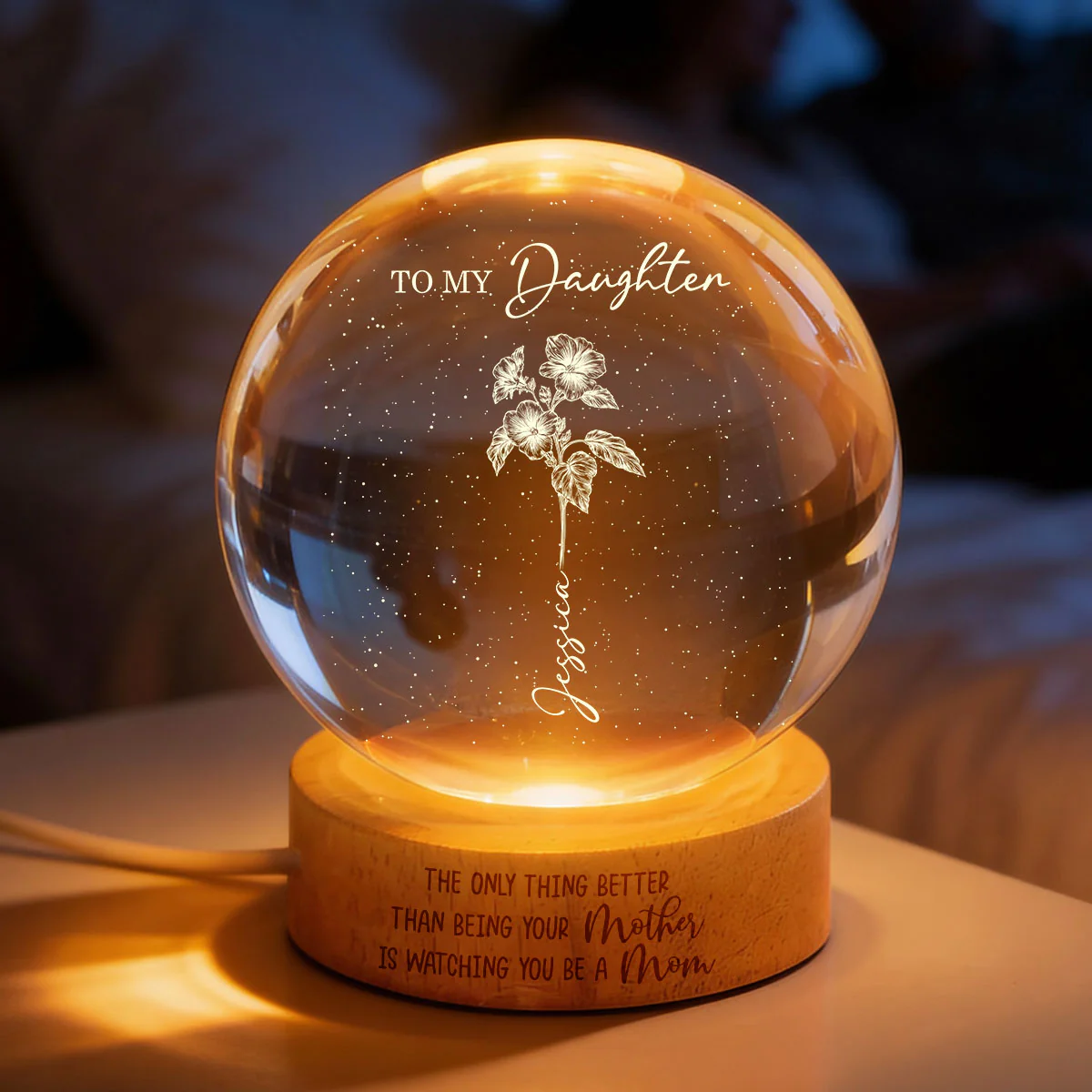 Watching You Be a Mom - Personalized Crystal Ball LED Night Light - Mother's Day Gift for Daughter - Image 2