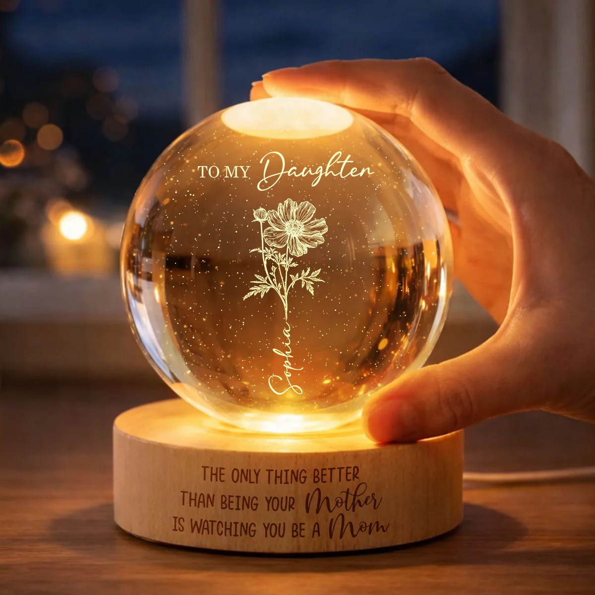 Watching You Be a Mom - Personalized Crystal Ball LED Night Light - Mother's Day Gift for Daughter - Image 3