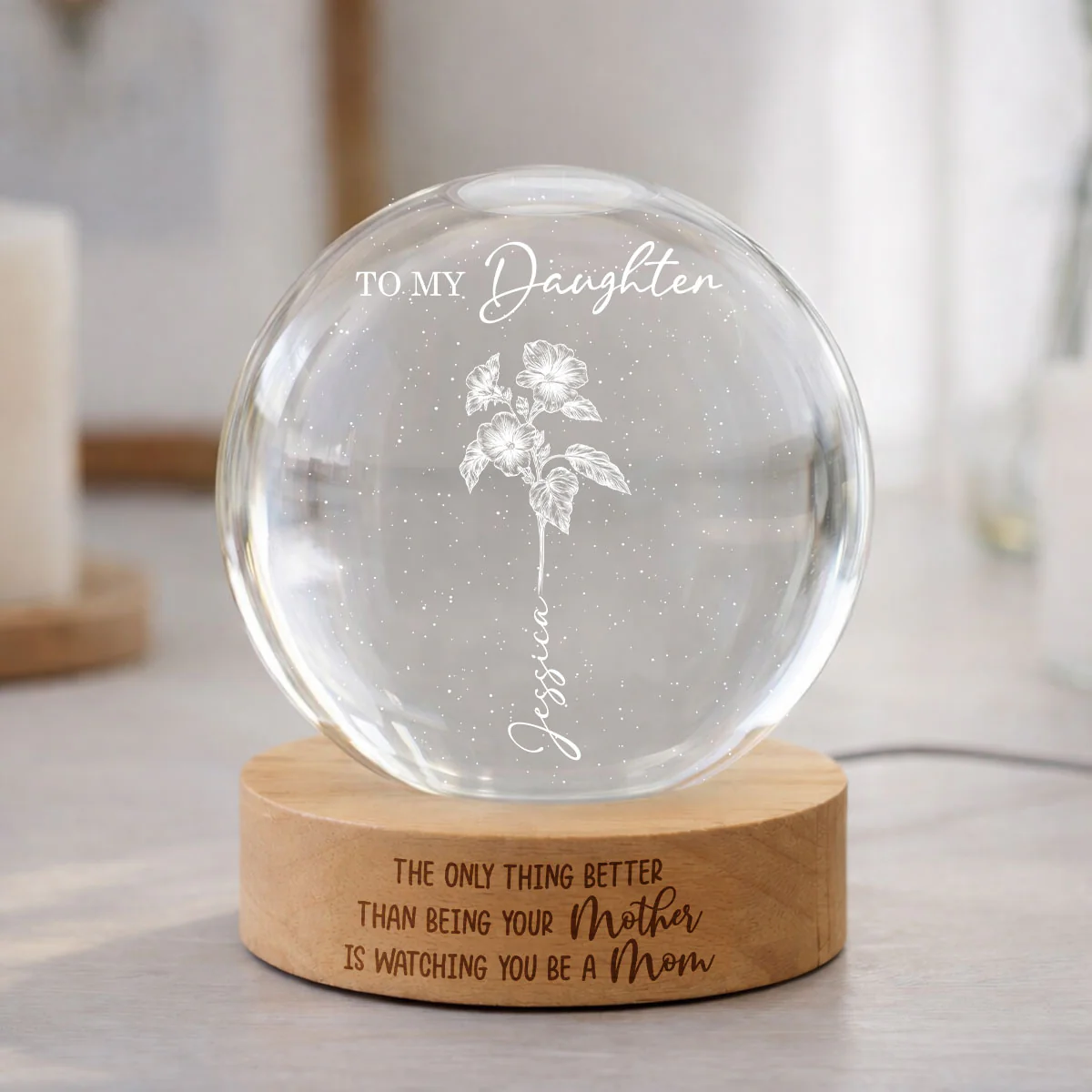 Watching You Be a Mom - Personalized Crystal Ball LED Night Light - Mother's Day Gift for Daughter - Image 4