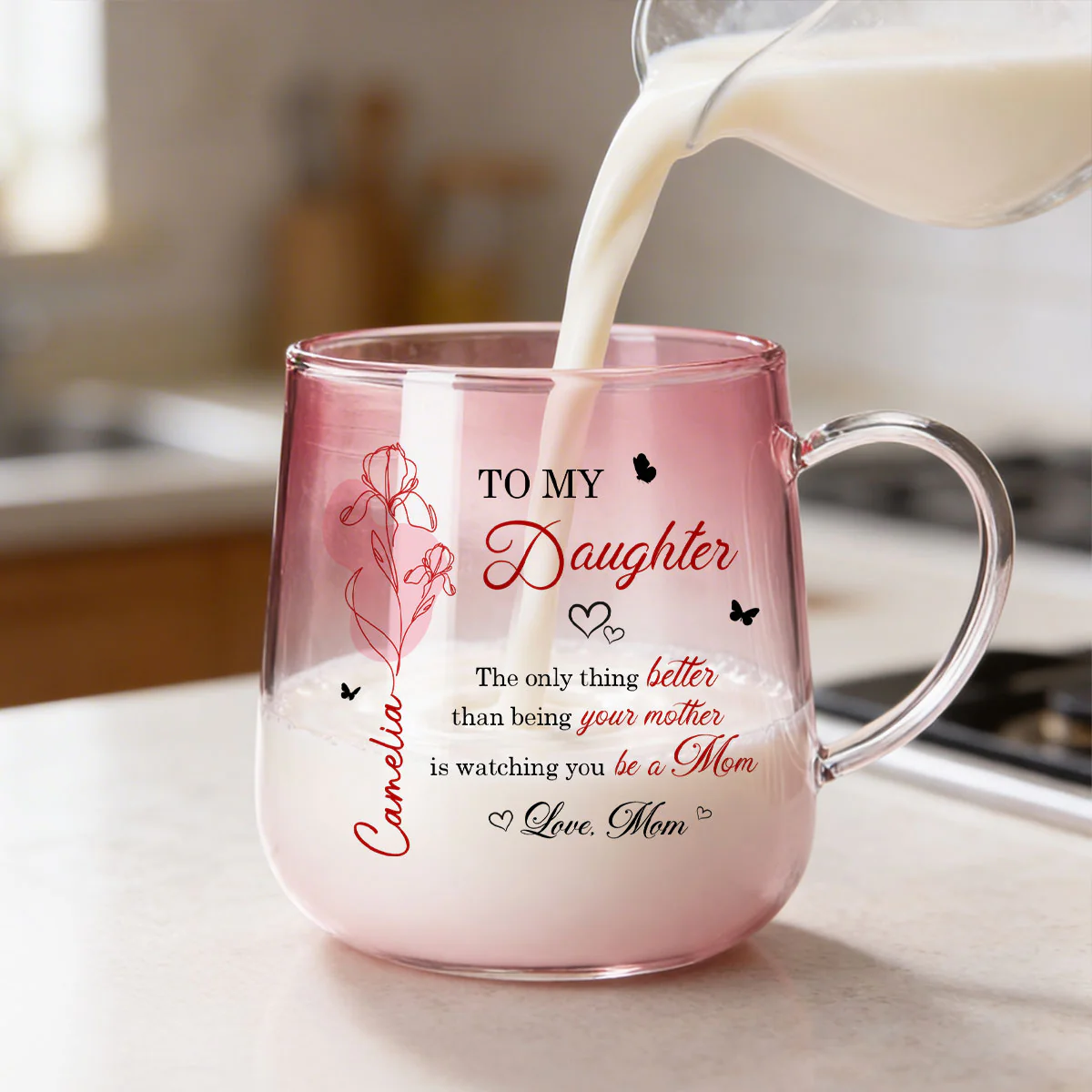 Watching You Be a Mom - Personalized Glass Mug - Custom Birth Month Flower, Heartfelt Mother's Day Gift for Daughter - Image 2