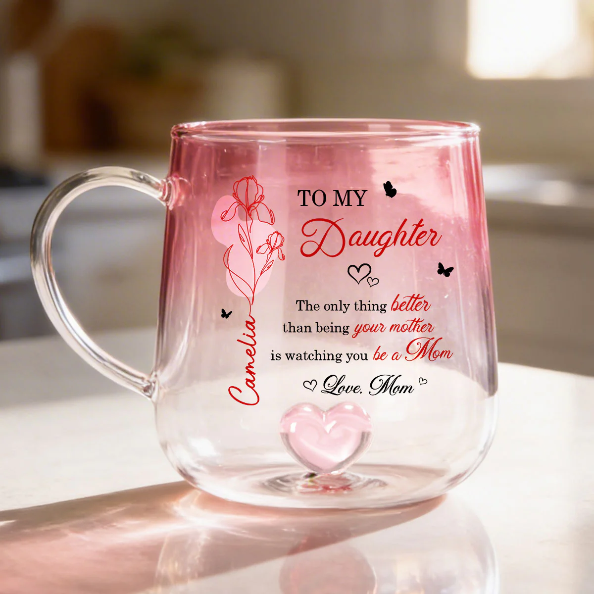 Watching You Be a Mom - Personalized Glass Mug - Custom Birth Month Flower, Heartfelt Mother's Day Gift for Daughter - Image 3