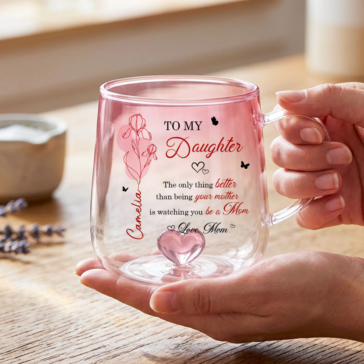 Watching You Be a Mom - Personalized Glass Mug - Custom Birth Month Flower, Heartfelt Mother's Day Gift for Daughter - Image 4