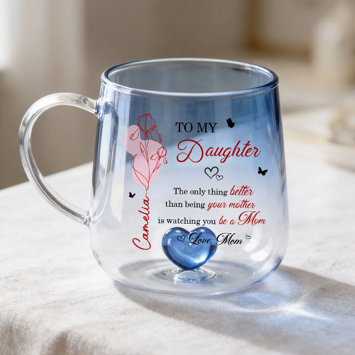 Watching You Be a Mom - Personalized Glass Mug - Custom Birth Month Flower, Heartfelt Mother's Day Gift for Daughter - Image 5