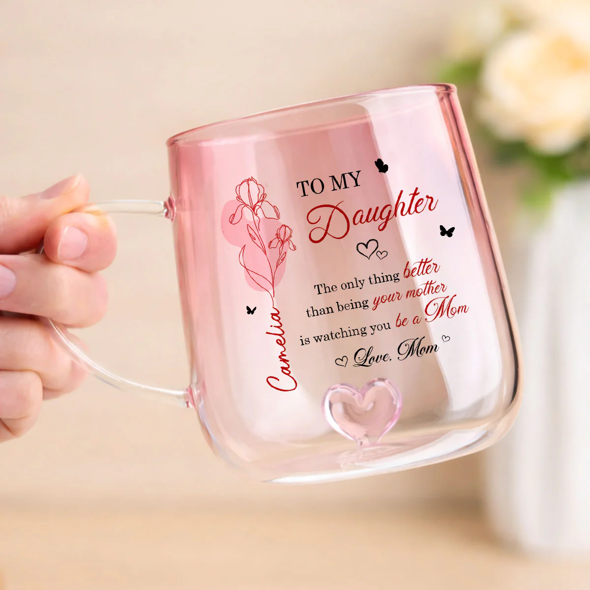 Watching You Be a Mom - Personalized Glass Mug - Custom Birth Month Flower, Heartfelt Mother's Day Gift for Daughter - Image 6