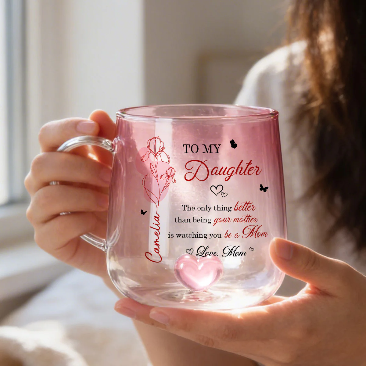 Watching You Be a Mom - Personalized Glass Mug - Custom Birth Month Flower, Heartfelt Mother's Day Gift for Daughter - Image 8