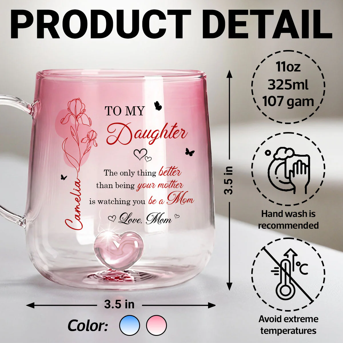 Watching You Be a Mom - Personalized Glass Mug - Custom Birth Month Flower, Heartfelt Mother's Day Gift for Daughter - Image 9