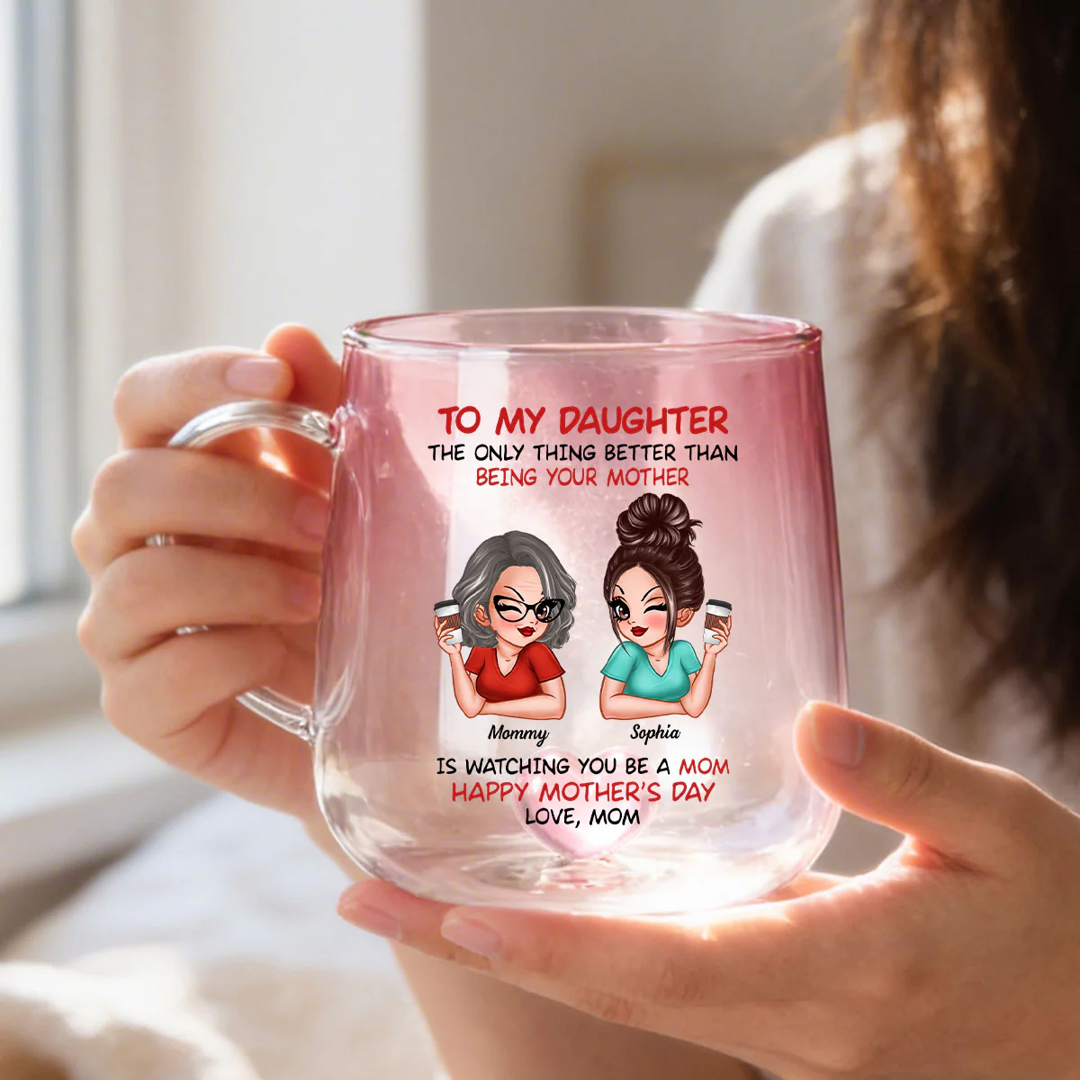 Watching You Be A Mom - Personalized Glass Mug - Heartfelt Mother's Day Gift For Daughter - Image 3