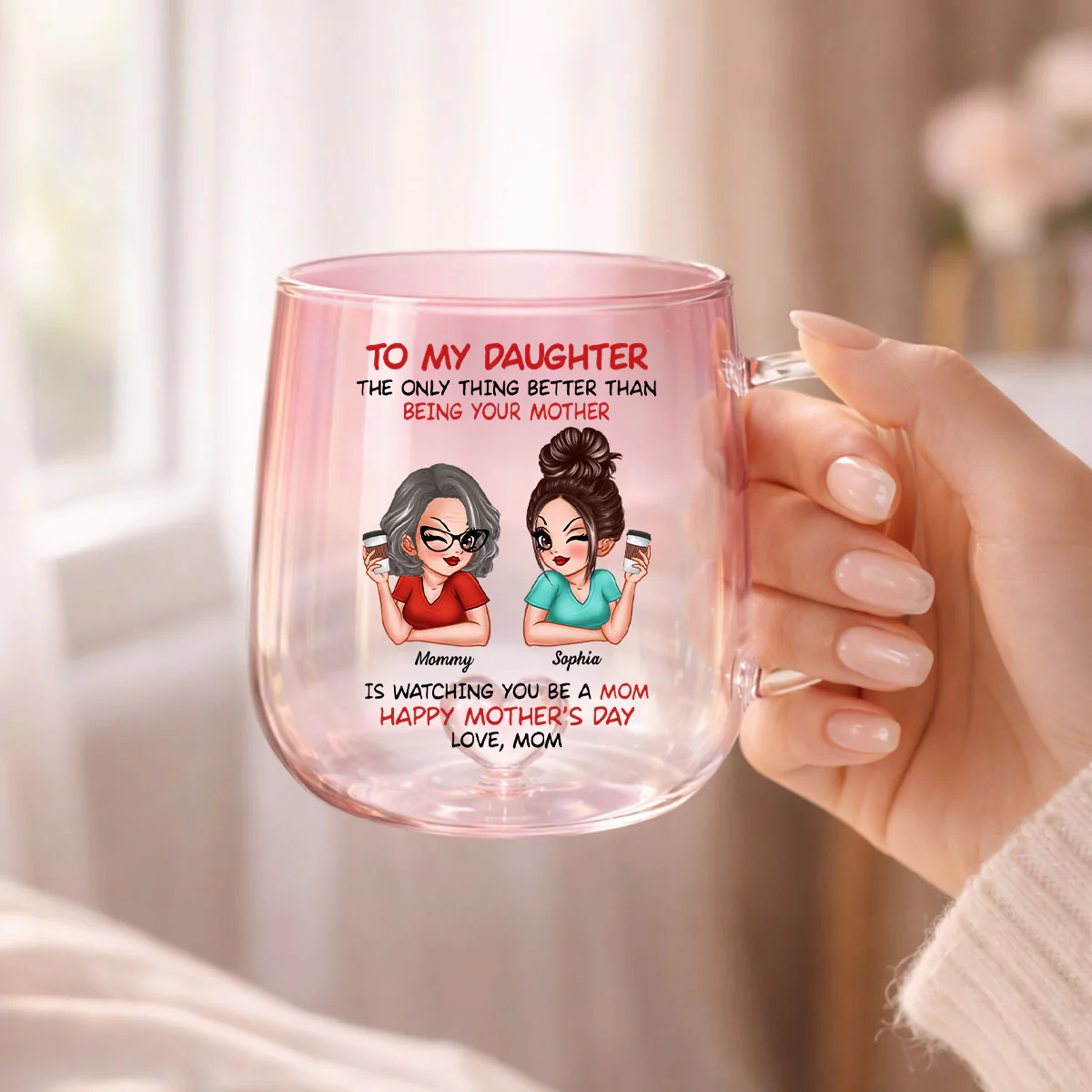 Watching You Be A Mom - Personalized Glass Mug - Heartfelt Mother's Day Gift For Daughter - Image 4