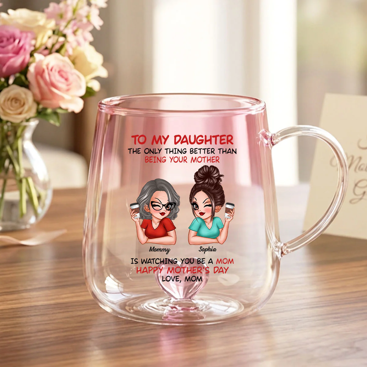 Watching You Be A Mom - Personalized Glass Mug - Heartfelt Mother's Day Gift For Daughter - Image 6