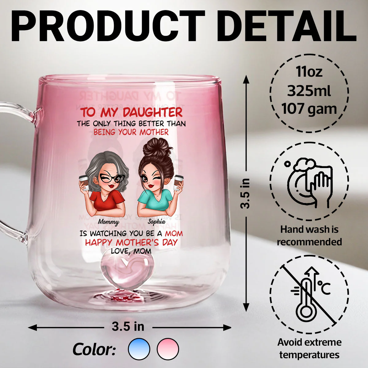 Watching You Be A Mom - Personalized Glass Mug - Heartfelt Mother's Day Gift For Daughter - Image 7