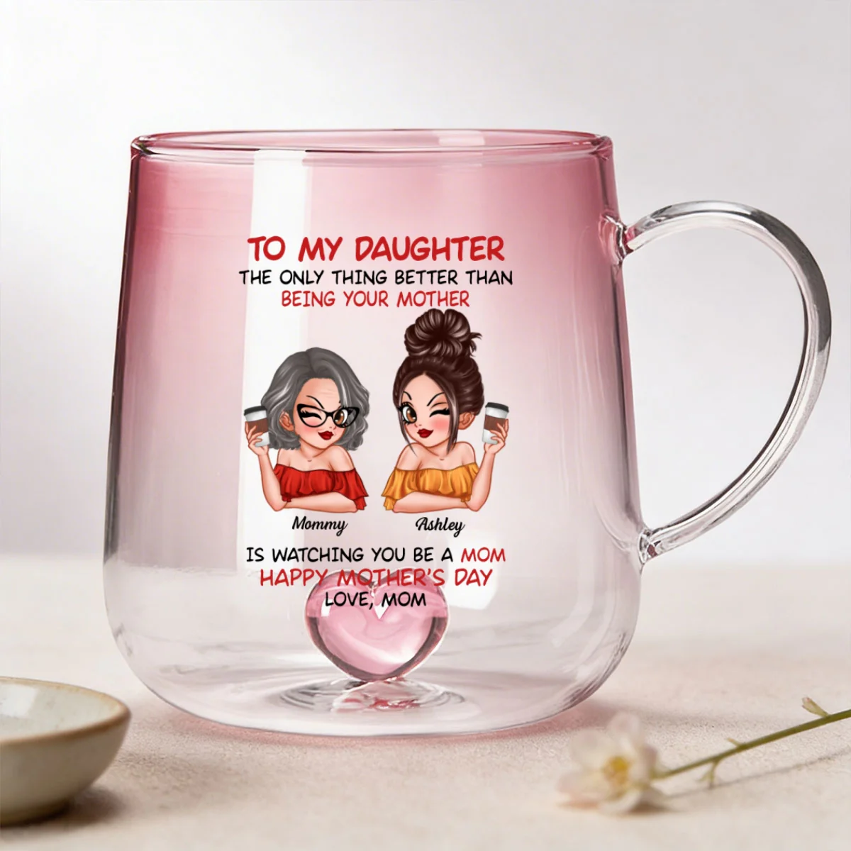 Watching You Be A Mom - Personalized Glass Mug - Heartfelt Mother's Day Gift For Daughter - Image 9