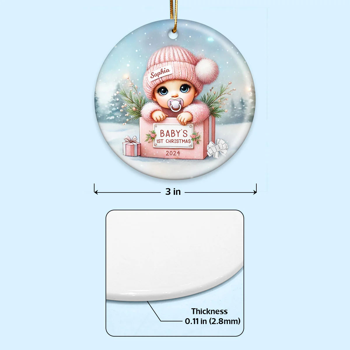 Watercolor Baby Inside Gift Box Personalized Ceramic Ornament, Christmas Gift for New Mom New Dad - Image 9