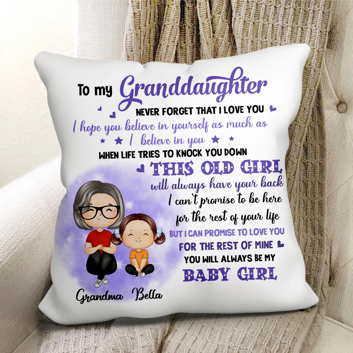 Watercolor Background To My Granddaughter Grandson Doll Grandma Grandkids Watercolor Style Gift For Grandchildren Personalized Pillow - Image 2